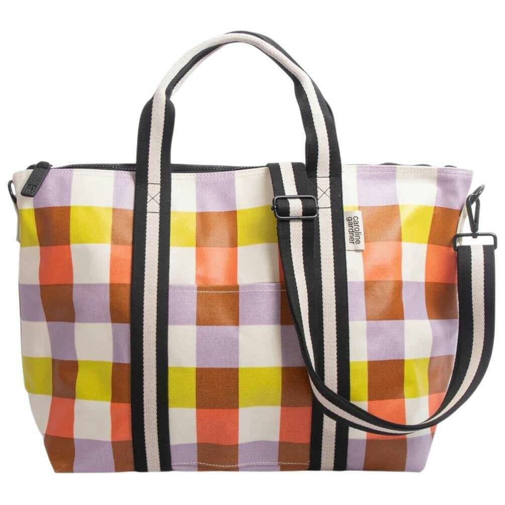 Caroline Gardner Multi Check Weekend Bag - White/Purple/Orange