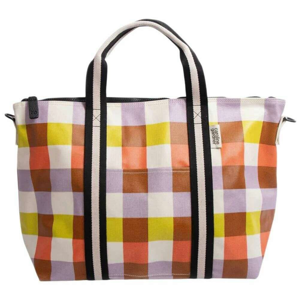 Caroline Gardner Multi Check Weekend Bag - White/Purple/Orange - Image 2
