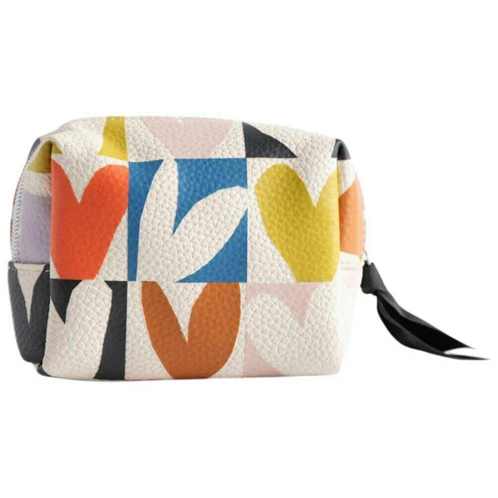 Caroline Gardner Multi Checkmate Heart Mini Cube Cosmetic Bag - White/Blue/Orange