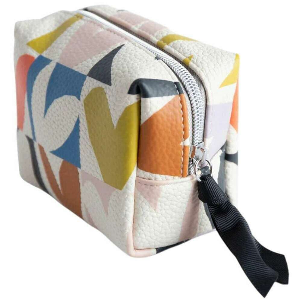 Caroline Gardner Multi Checkmate Heart Mini Cube Cosmetic Bag - White/Blue/Orange - Image 2