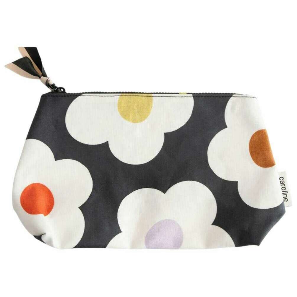 Caroline Gardner Multi Flower Coated Canvas Beauty Bag - Black/Cream