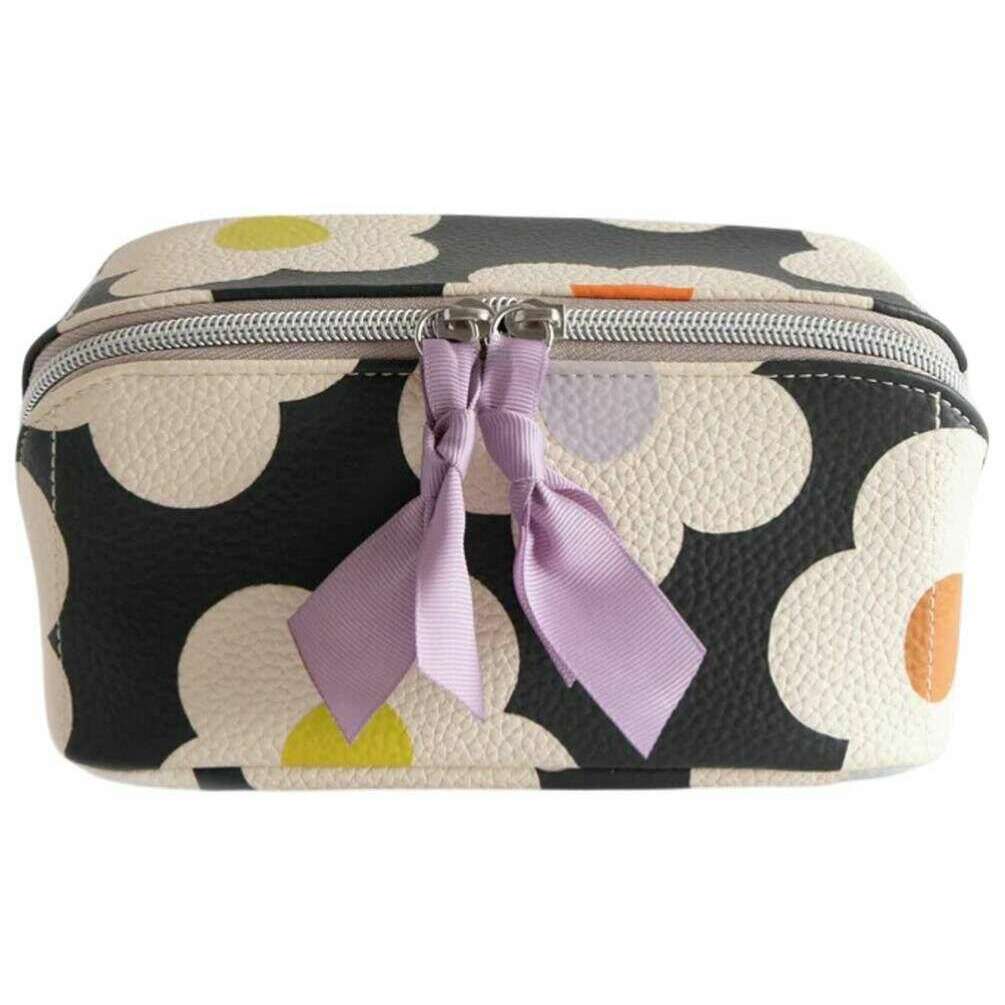 Caroline Gardner Multi Flower Diagonal Wash Bag - Black/Cream