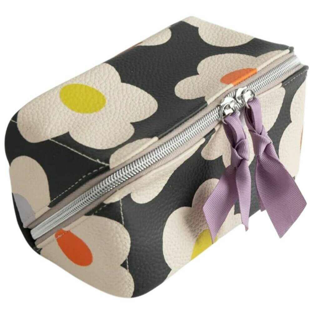 Caroline Gardner Multi Flower Diagonal Wash Bag - Black/Cream - Image 2