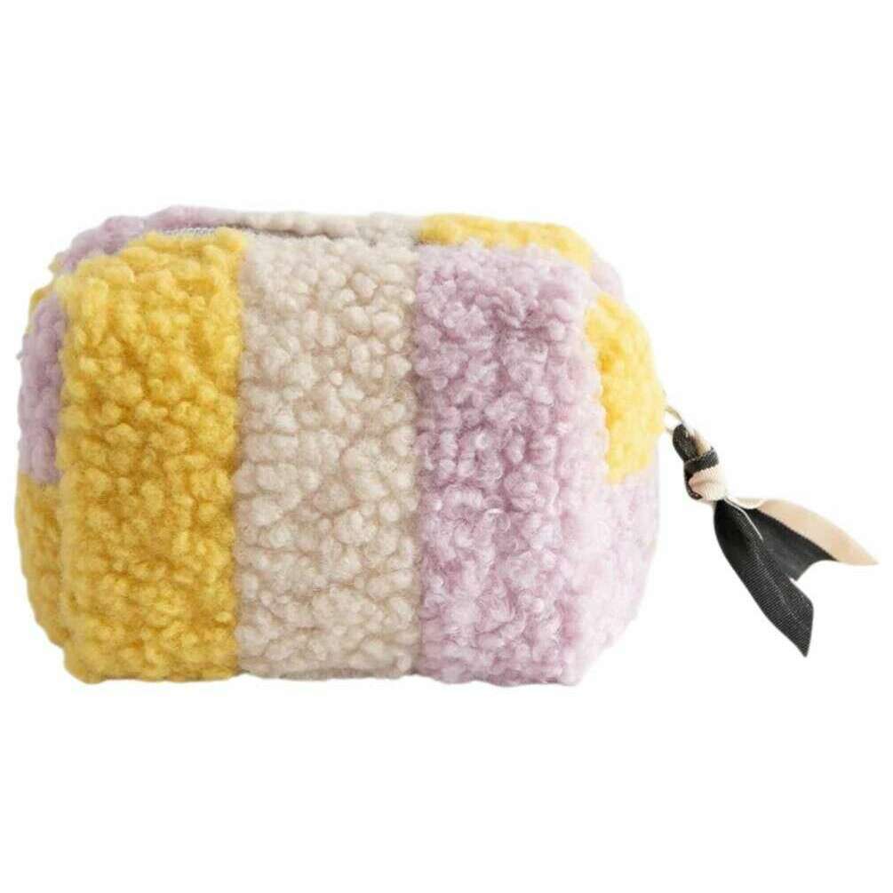Caroline Gardner Multi Stripe Borg Mini Cube Cosmetic Bag - Lilac/Yellow