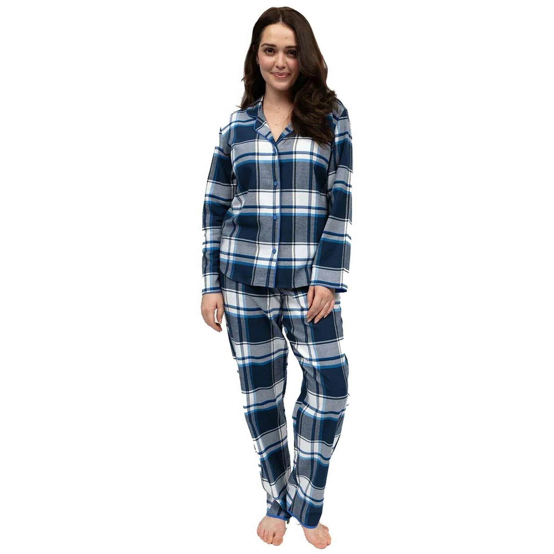 Cyberjammies Frosty Brushed Check Pyjama Set - Navy/White - Image 2
