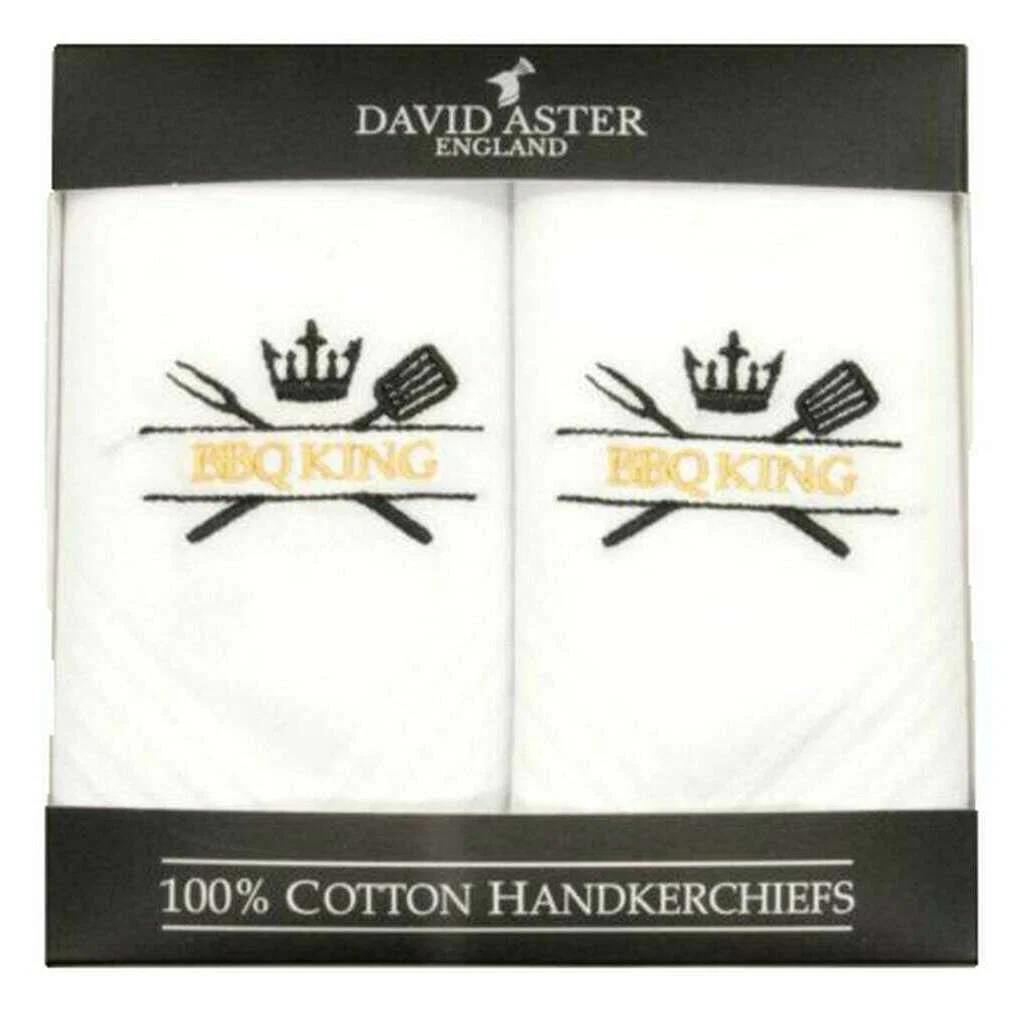 David Aster BBQ King Embroidered Handkerchiefs - White - Image 2