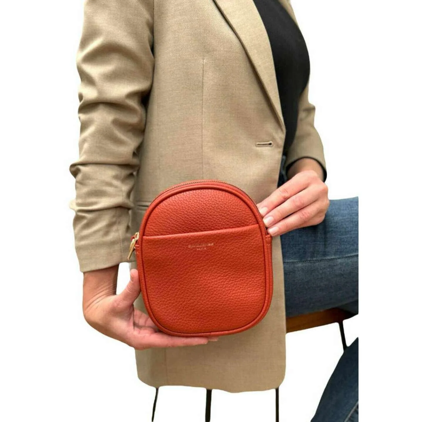 David Jones Double Zip Small Cross-Body Bag - Burnt Orange - Image 2
