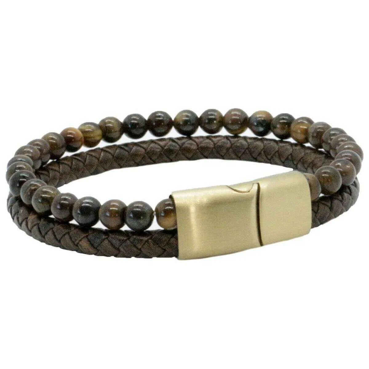 David Van Hagen Bead and Leather Bracelet - Brown