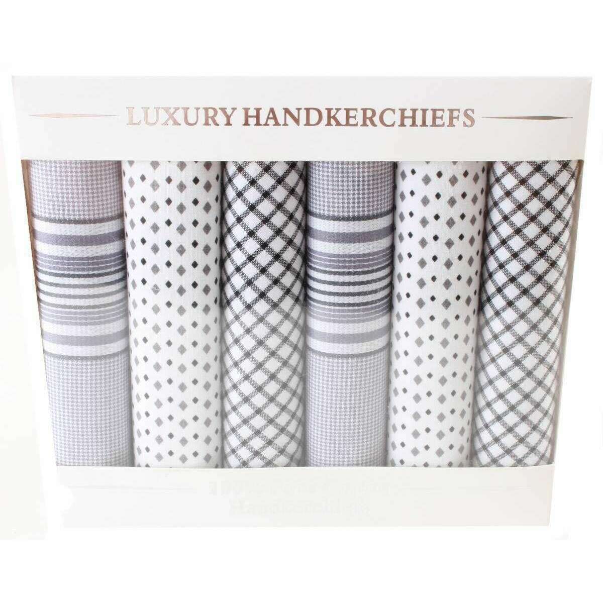 David Van Hagen Checked 6 Pack Handkerchief - Grey - Image 2