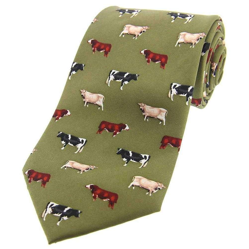 David Van Hagen Cow Breeds Country Silk Tie - Country Green