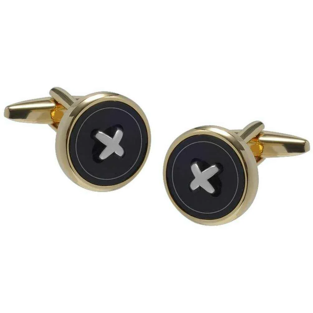 David Van Hagen Cross Button Cufflinks - Gold/Black