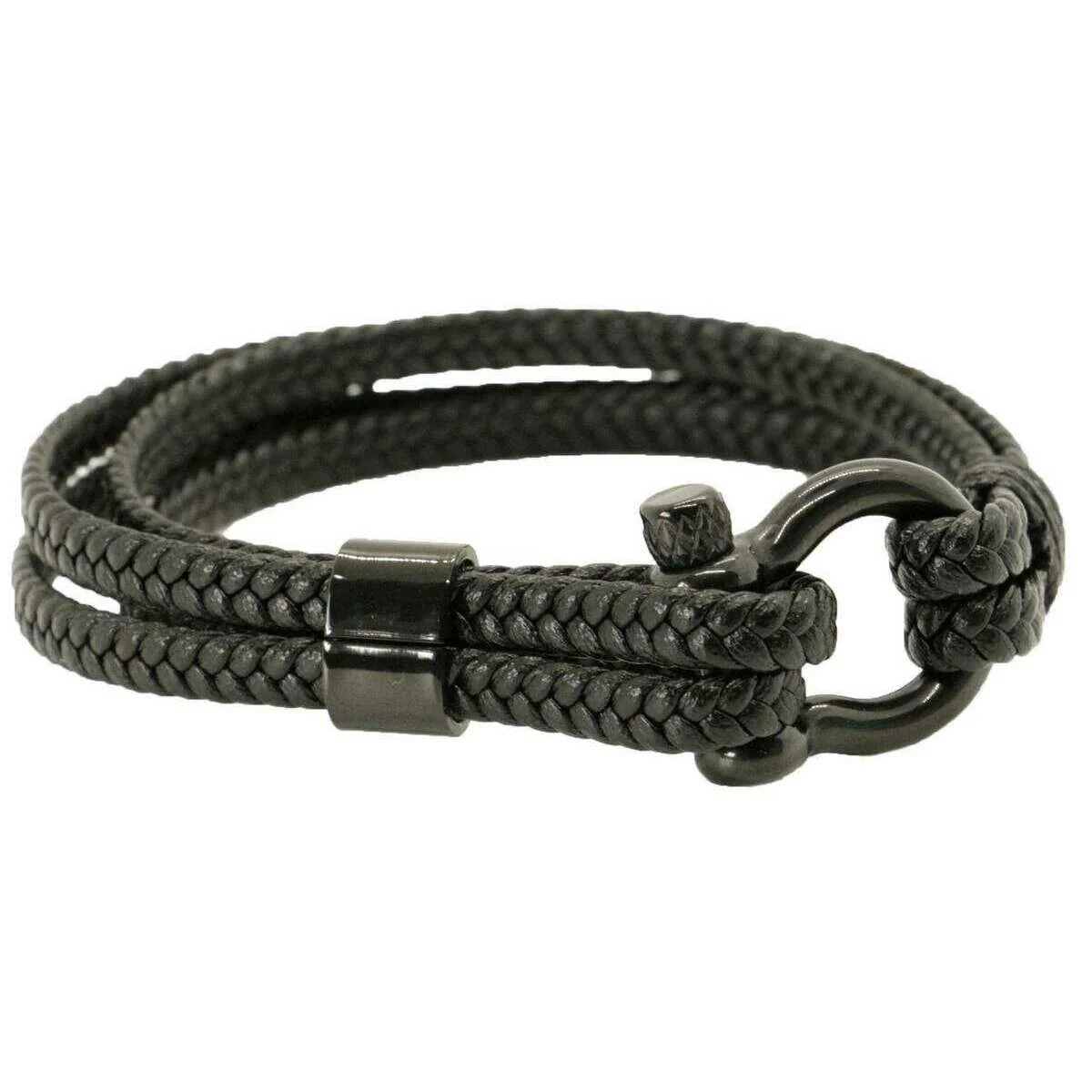 David Van Hagen Double Plaited Shackle Clasp Bracelet - Black
