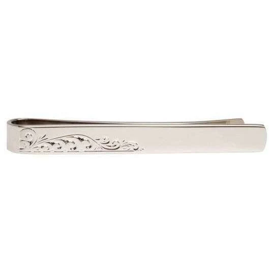 David Van Hagen Floral Engraved Tie Slide - Silver