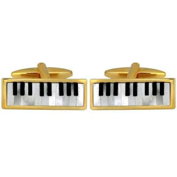 David Van Hagen Gold Plated Mother of Pearl and Onyx Keyboard Cufflinks  - White/Black/Gold