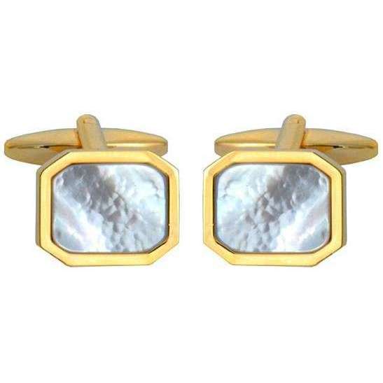David Van Hagen Gold Plated Mother of Pearl Octagon Cufflinks - White/Gold