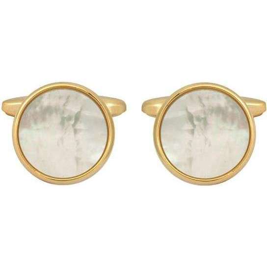 David Van Hagen Gold Plated Mother of Pearl Round Cufflinks - White/Gold
