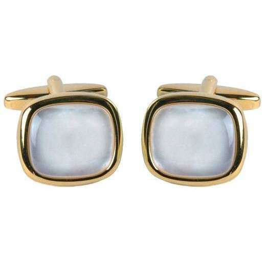 David Van Hagen Gold Plated Mother of Pearl Square Cufflinks - White/Gold