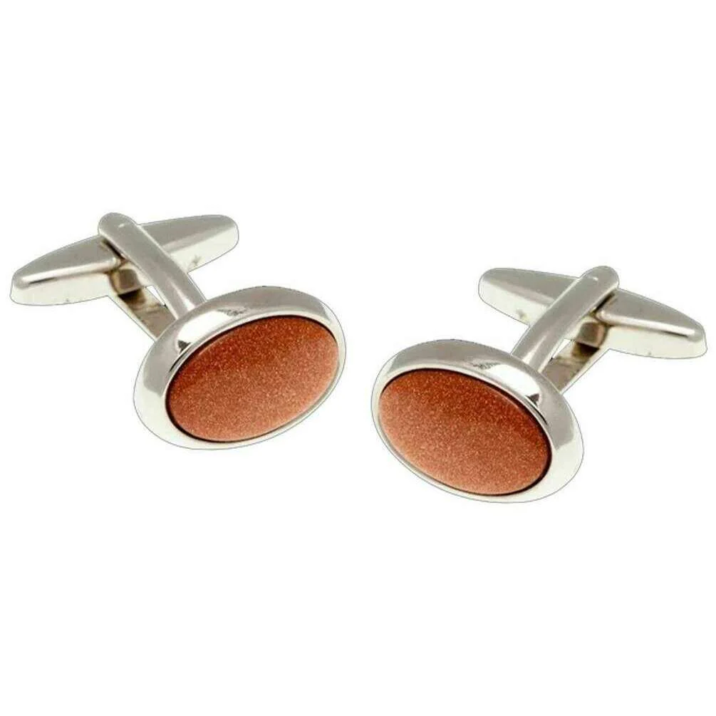 David Van Hagen Goldstone Oval Cufflinks - Brown/Silver