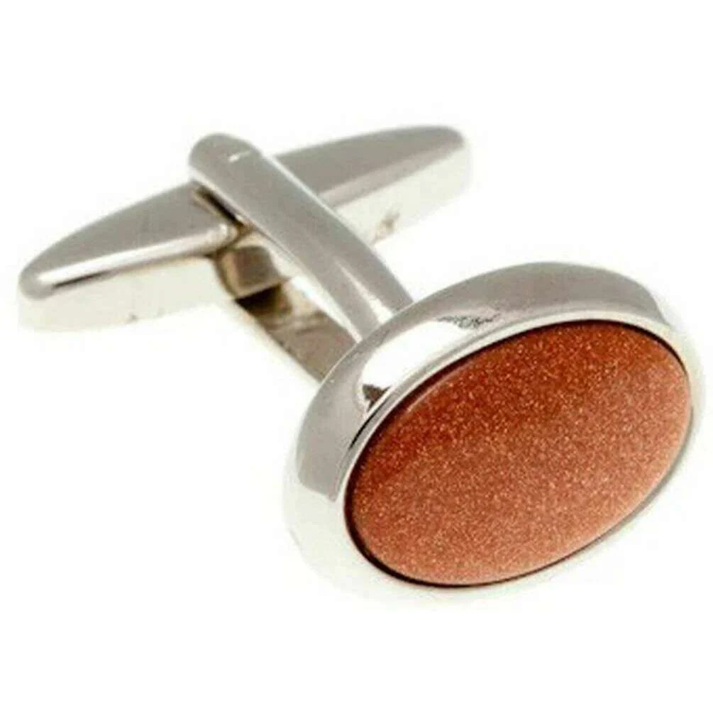 David Van Hagen Goldstone Oval Cufflinks - Brown/Silver - Image 2