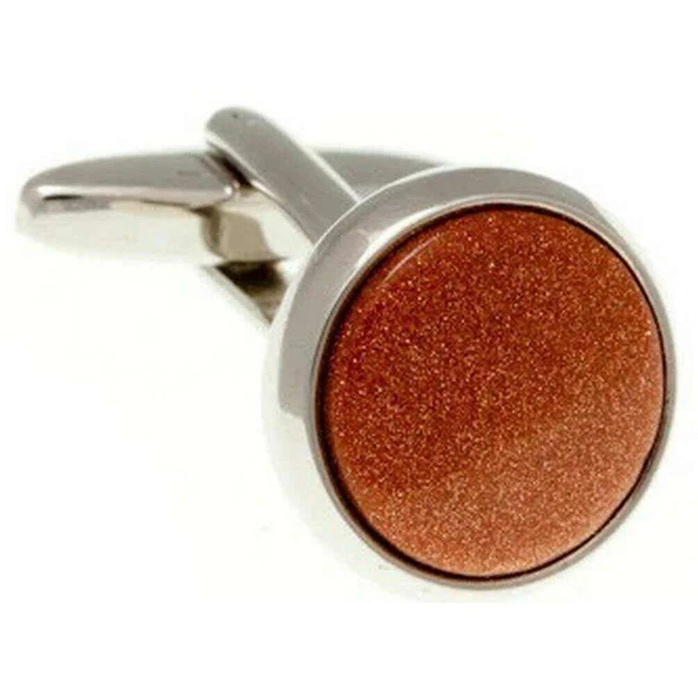 David Van Hagen Goldstone Round Cufflinks - Brown/Silver - Image 2