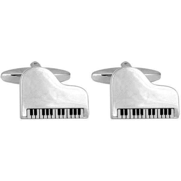 David Van Hagen Grand Piano Cufflinks - Silver/Black/White