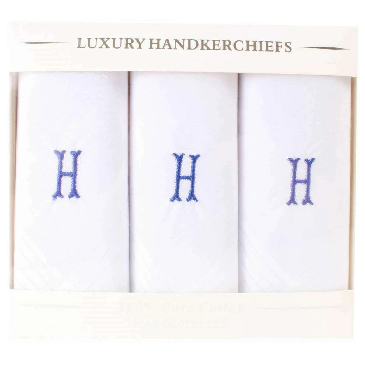 David Van Hagen H Initial 3 Pack Handkerchief - White/Blue - Image 2