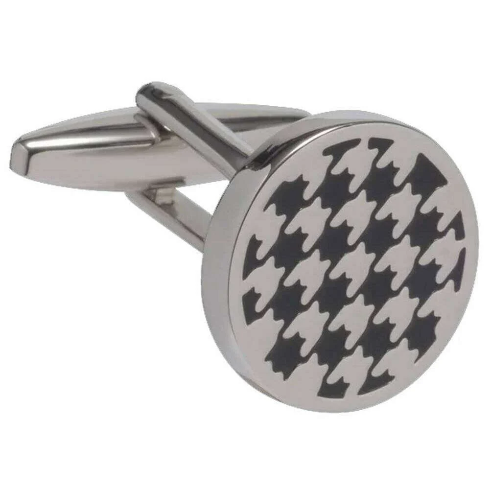 David Van Hagen Houndstooth Cufflinks - Black/Silver - Image 2