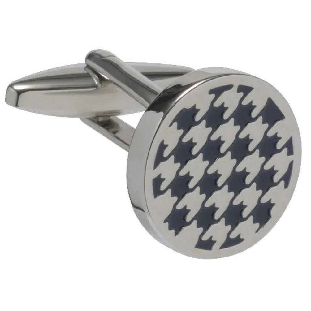 David Van Hagen Houndstooth Cufflinks - Blue/Silver - Image 2
