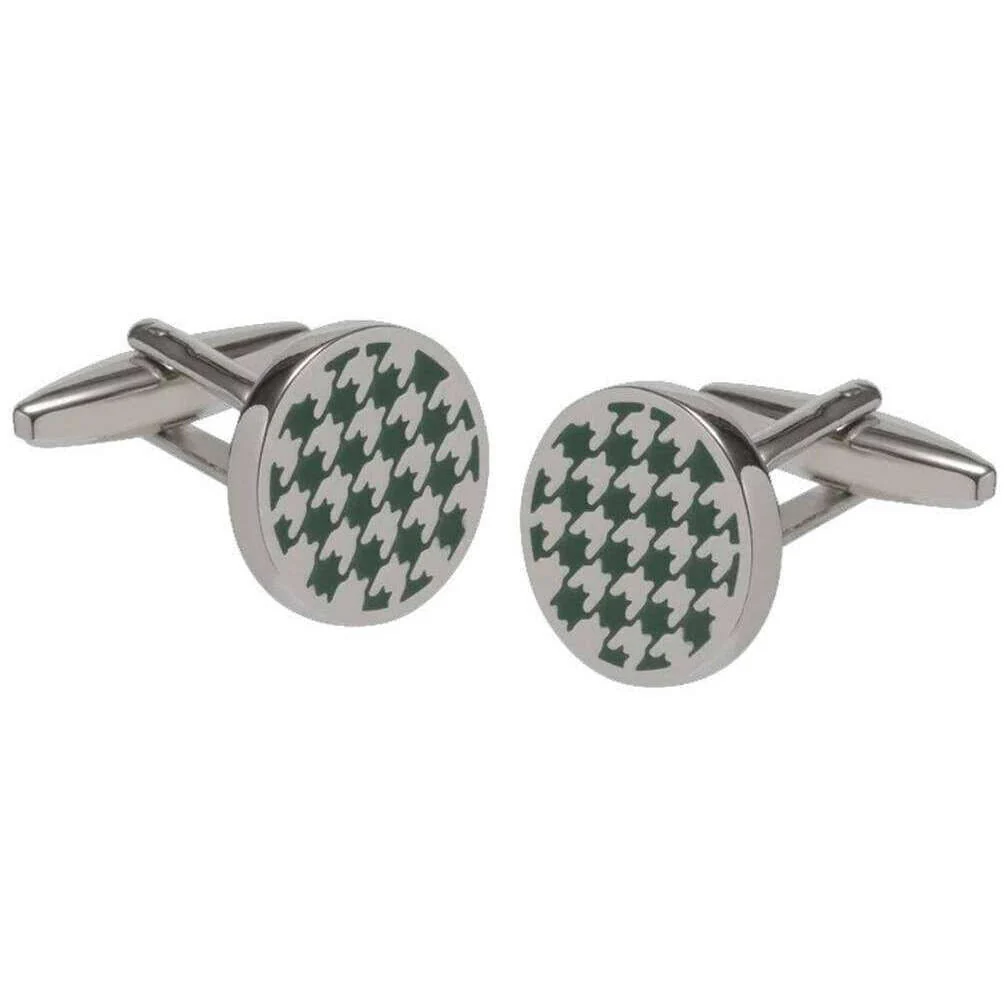 David Van Hagen Houndstooth Cufflinks - Green/Silver