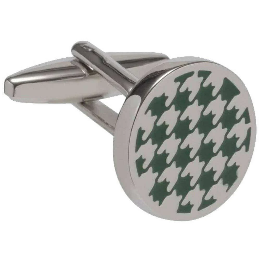 David Van Hagen Houndstooth Cufflinks - Green/Silver - Image 2
