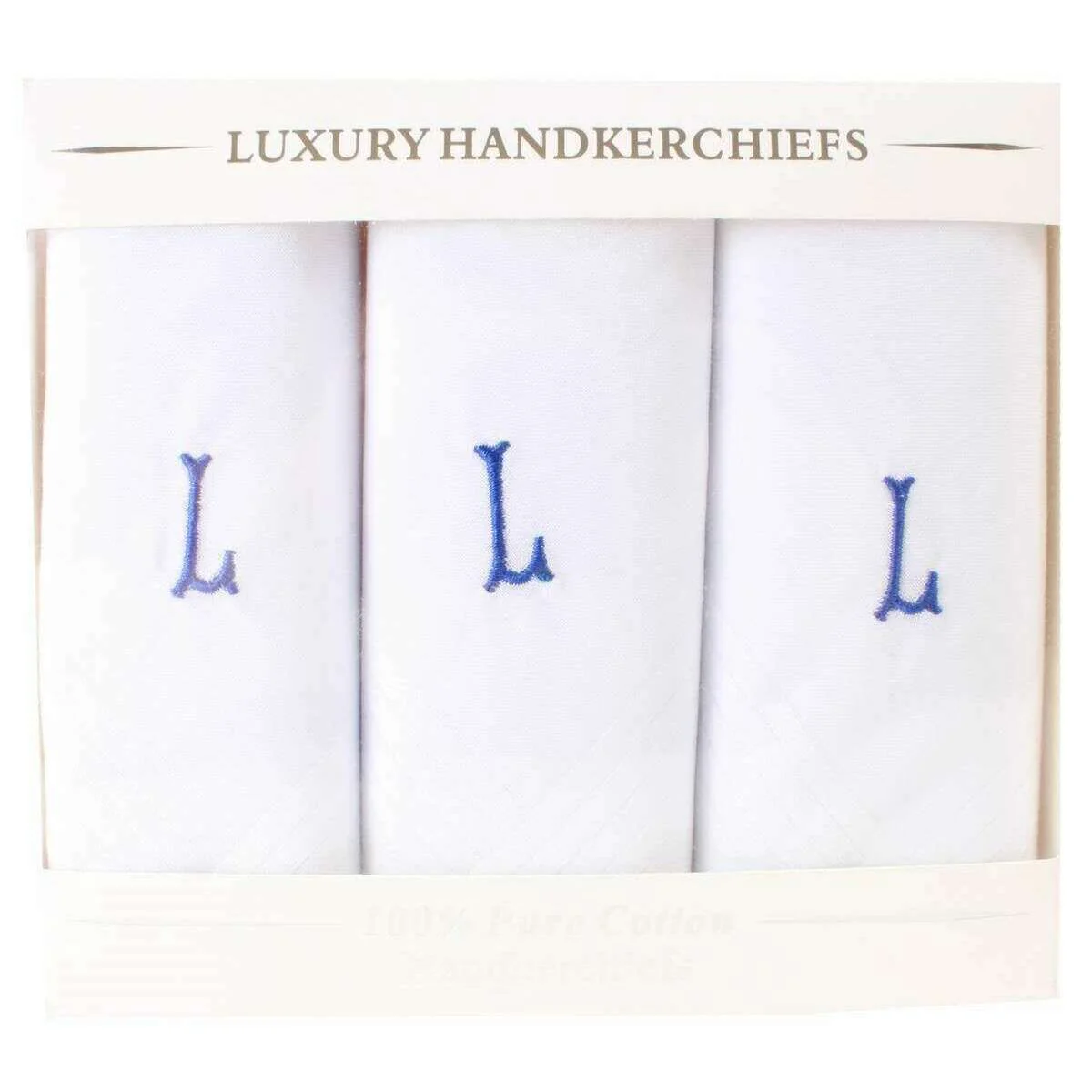 David Van Hagen L Initial 3 Pack Handkerchief - White/Blue - Image 2