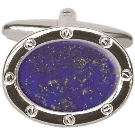 David Van Hagen Lapis Lazuli Oval Cufflinks - Blue/Silver - Image 2