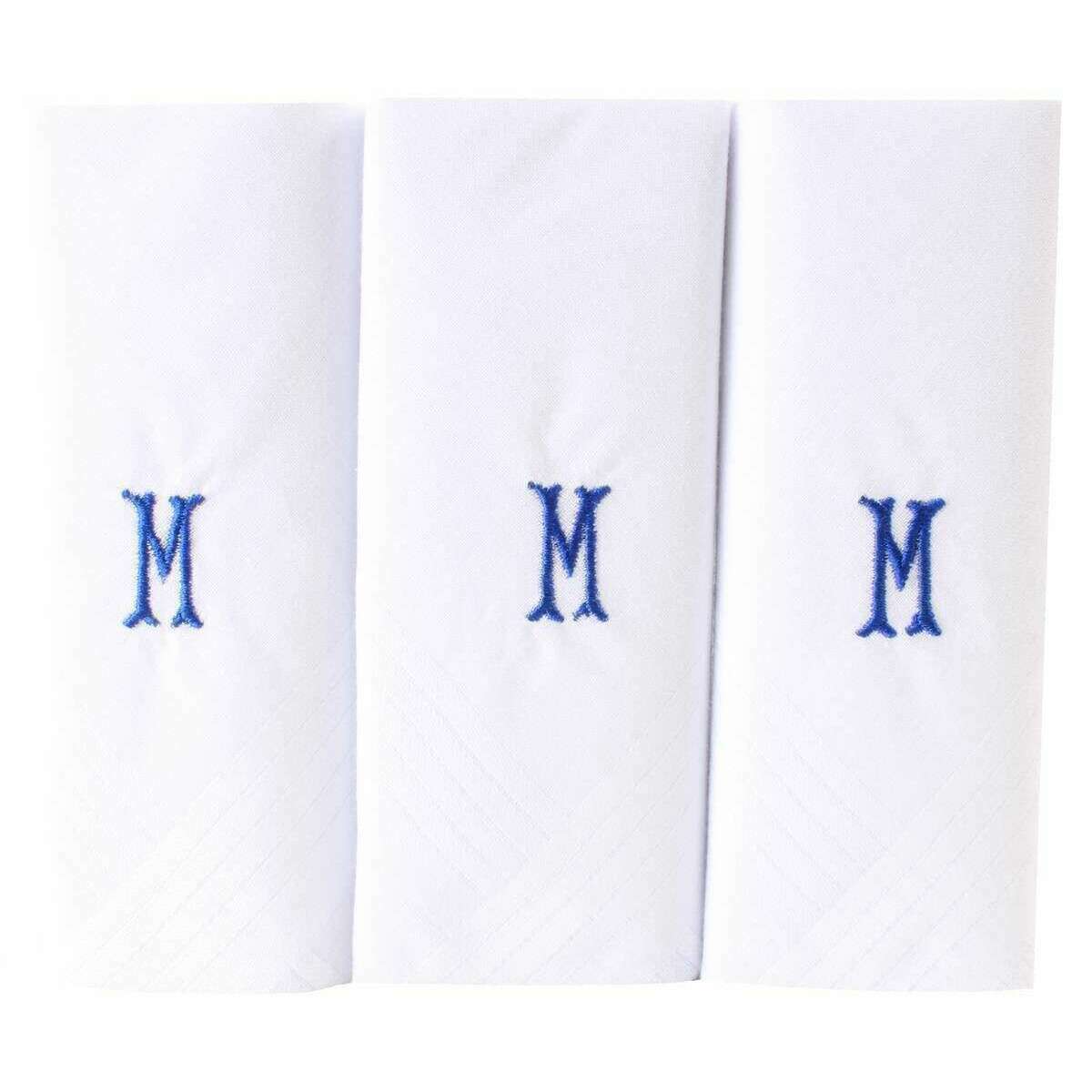 David Van Hagen M Initial 3 Pack Handkerchief - White/Blue