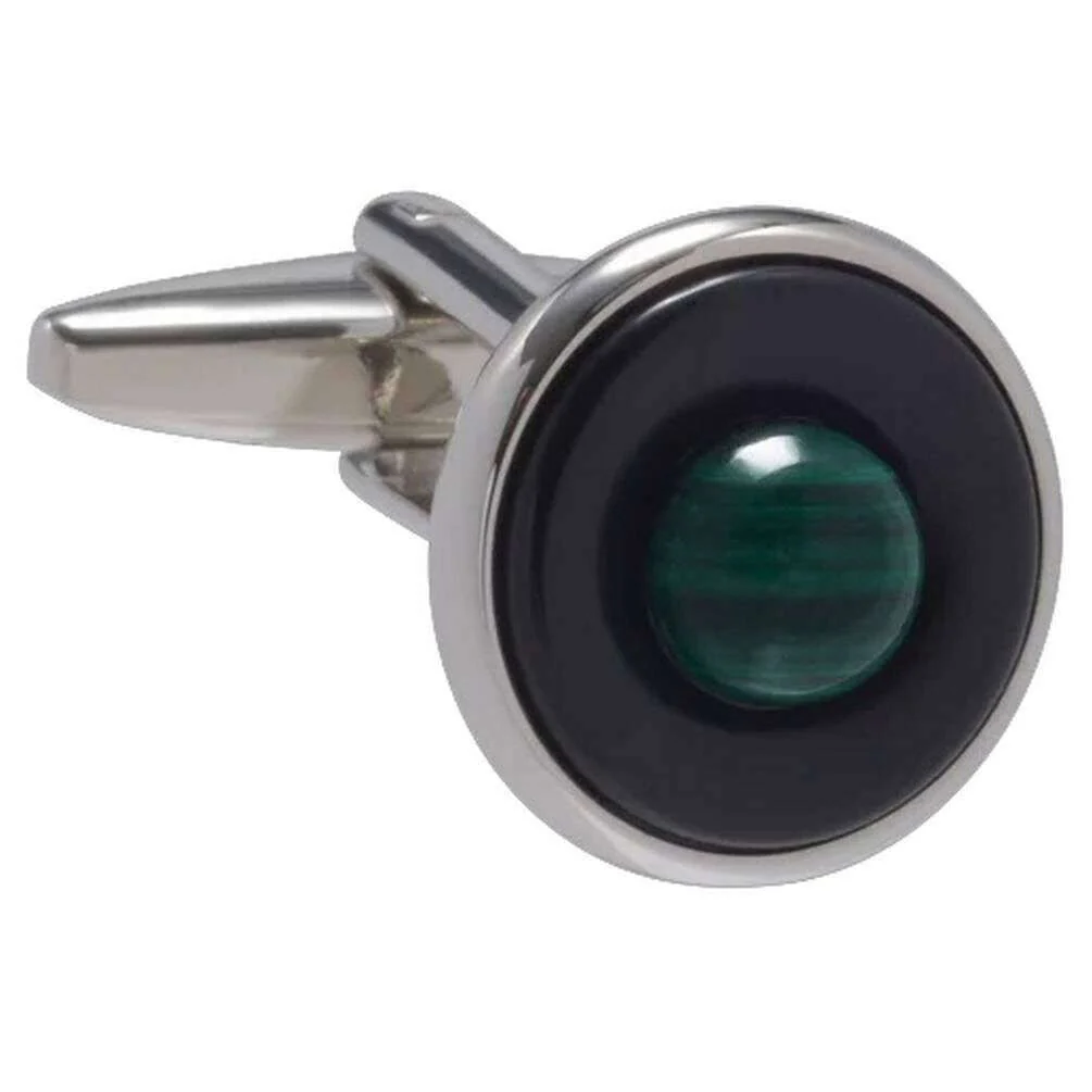 David Van Hagen Malachite Saturn Sphere Cufflinks - Green/Black/Silver - Image 2