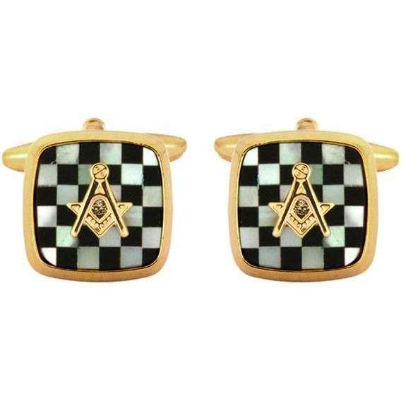 David Van Hagen Masonic Embossed Square Cufflinks - Mother of Pearl/Onyx