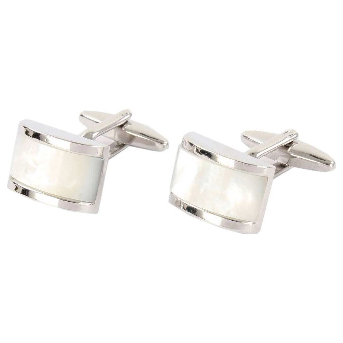 David Van Hagen Mother of Pearl Domed Rectangle Cufflinks - Silver/Cream - Image 2