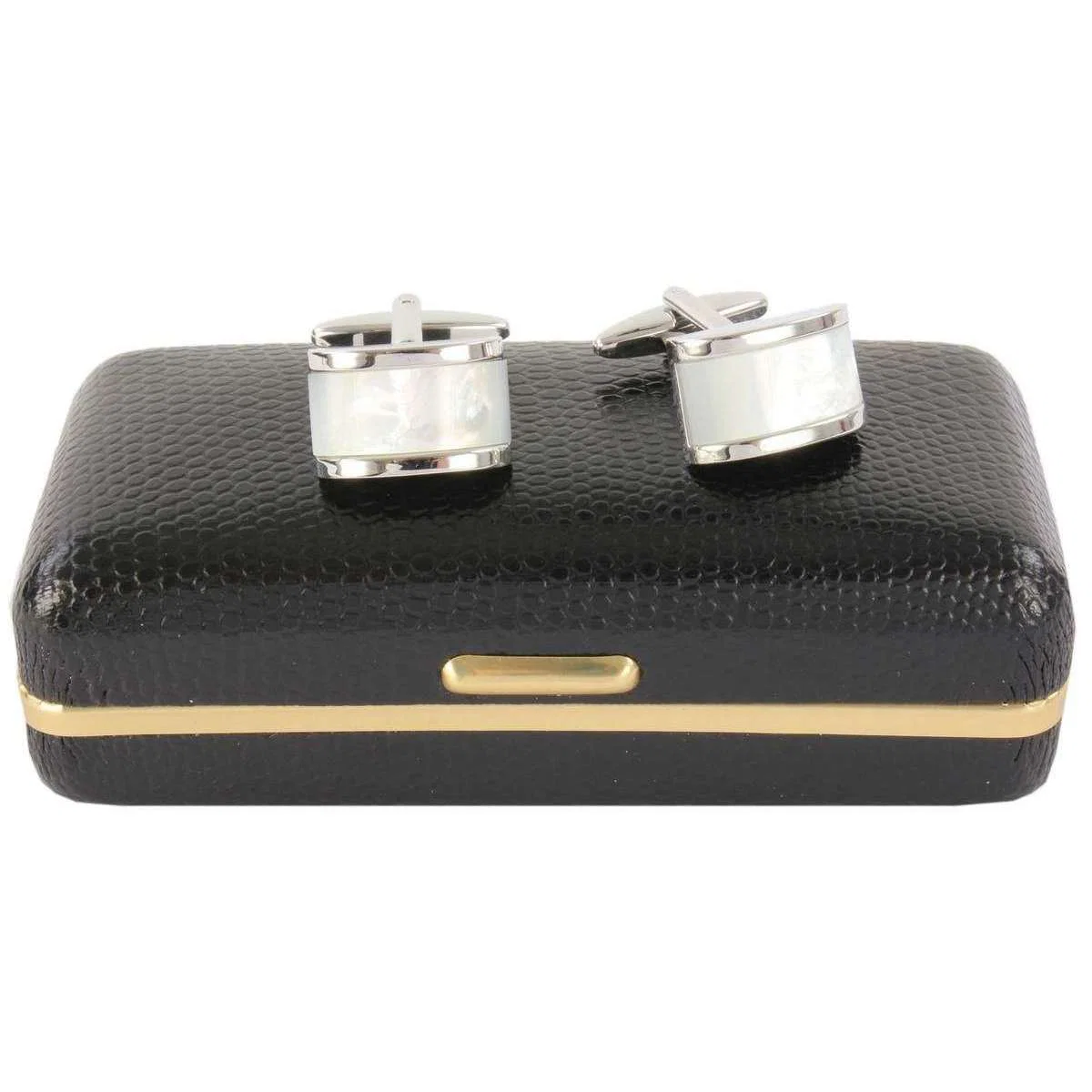 David Van Hagen Mother of Pearl Domed Rectangle Cufflinks - Silver/Cream - Image 5