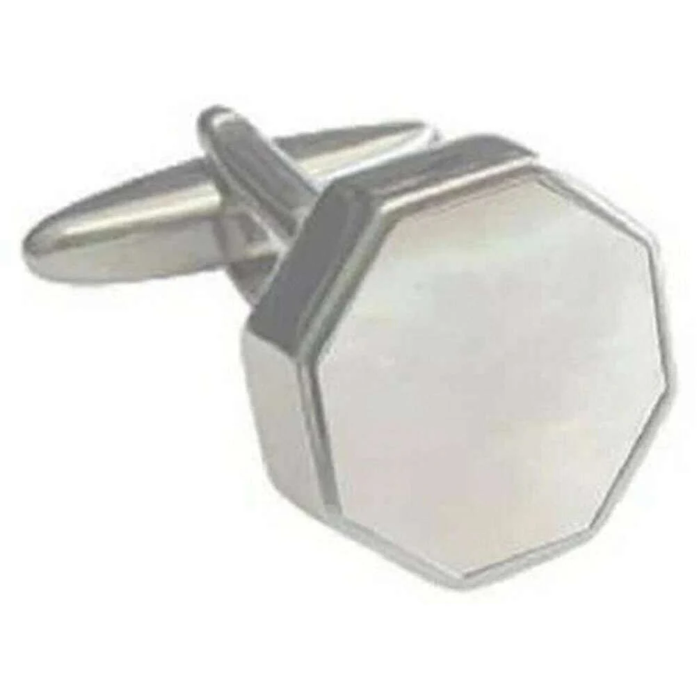 David Van Hagen Mother Of Pearl Octagonal Cufflinks - White/Silver - Image 2