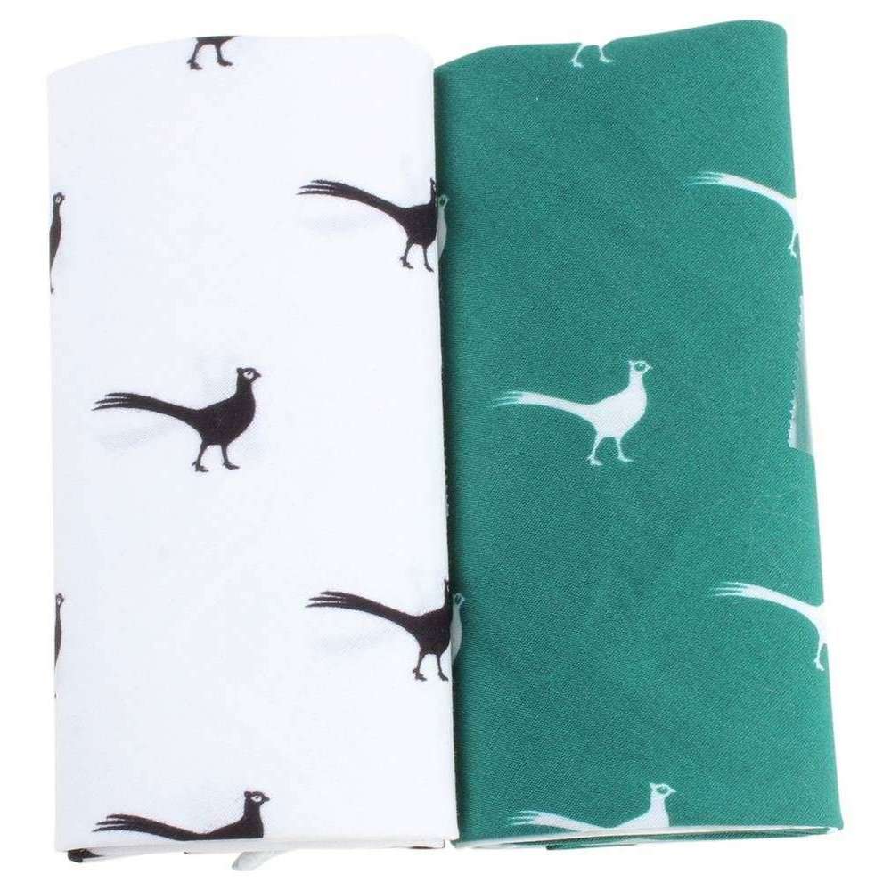 David Van Hagen Novelty Pheasant Handkerchief Set - White/Green - Image 2