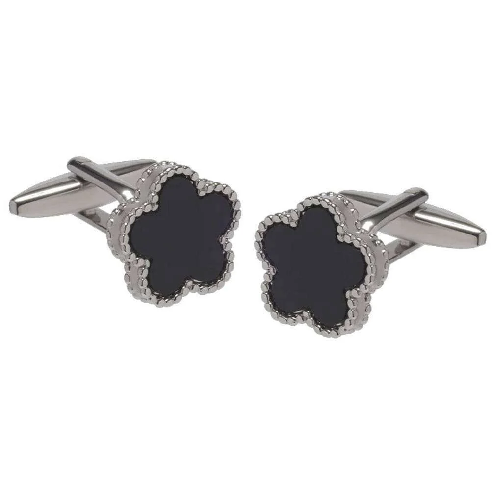 David Van Hagen Onyx Flower Cufflinks - Black/silver
