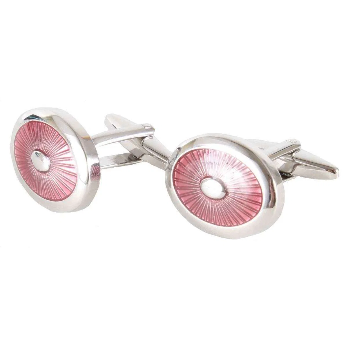 David Van Hagen Oval Enamel Cufflinks - Pink/Silver - Image 2