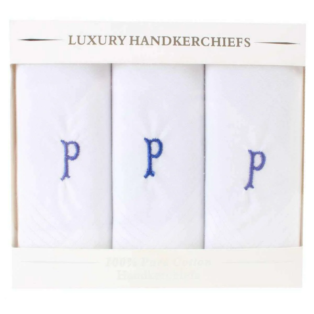 David Van Hagen P Initial 3 Pack Handkerchief - White/Blue - Image 2