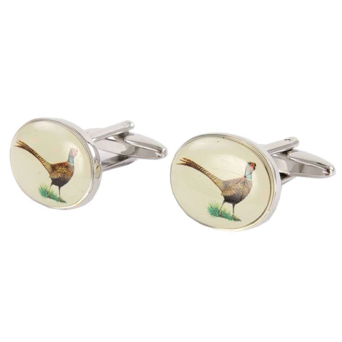 David Van Hagen Pheasant Cufflinks - Cream/Silver - Image 2