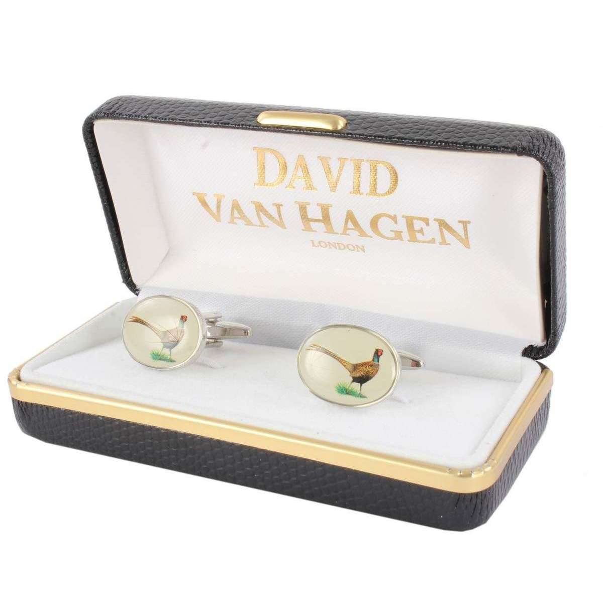 David Van Hagen Pheasant Cufflinks - Cream/Silver - Image 6