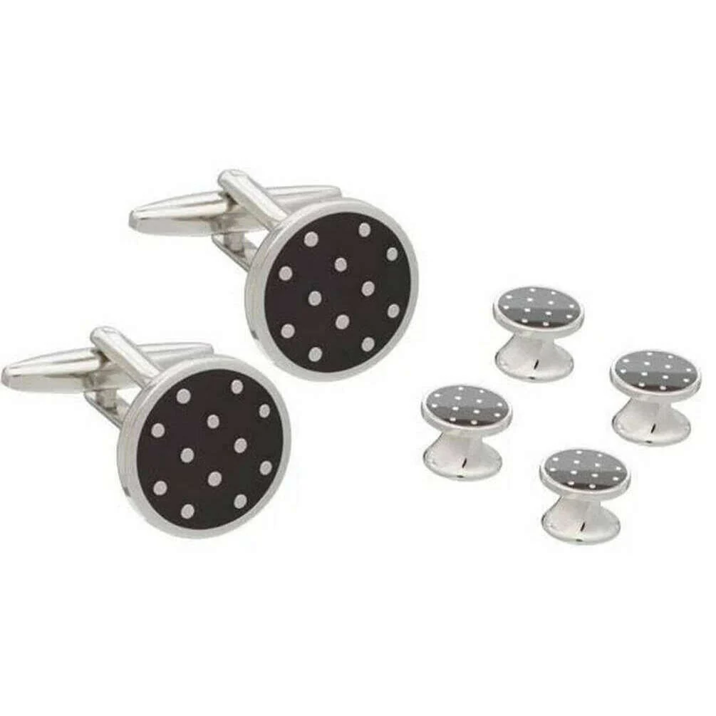 David Van Hagen Polka Dot Dress Studs and Cufflinks Set - Black/Silver