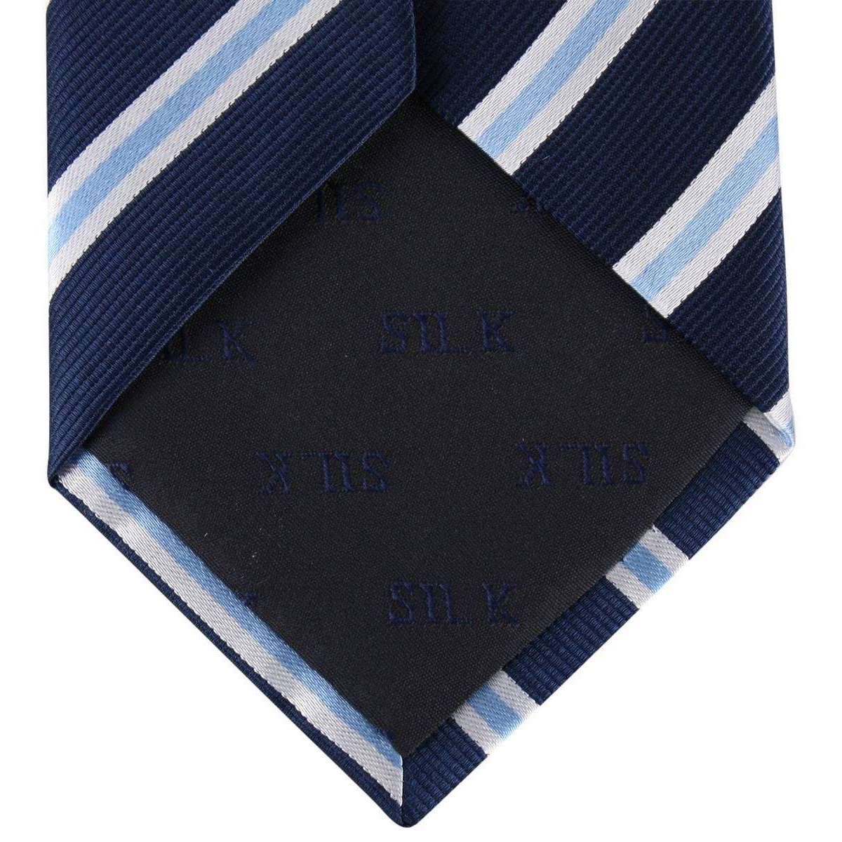David Van Hagen Regimental Striped Tie - Navy/White/Lilac - Image 3