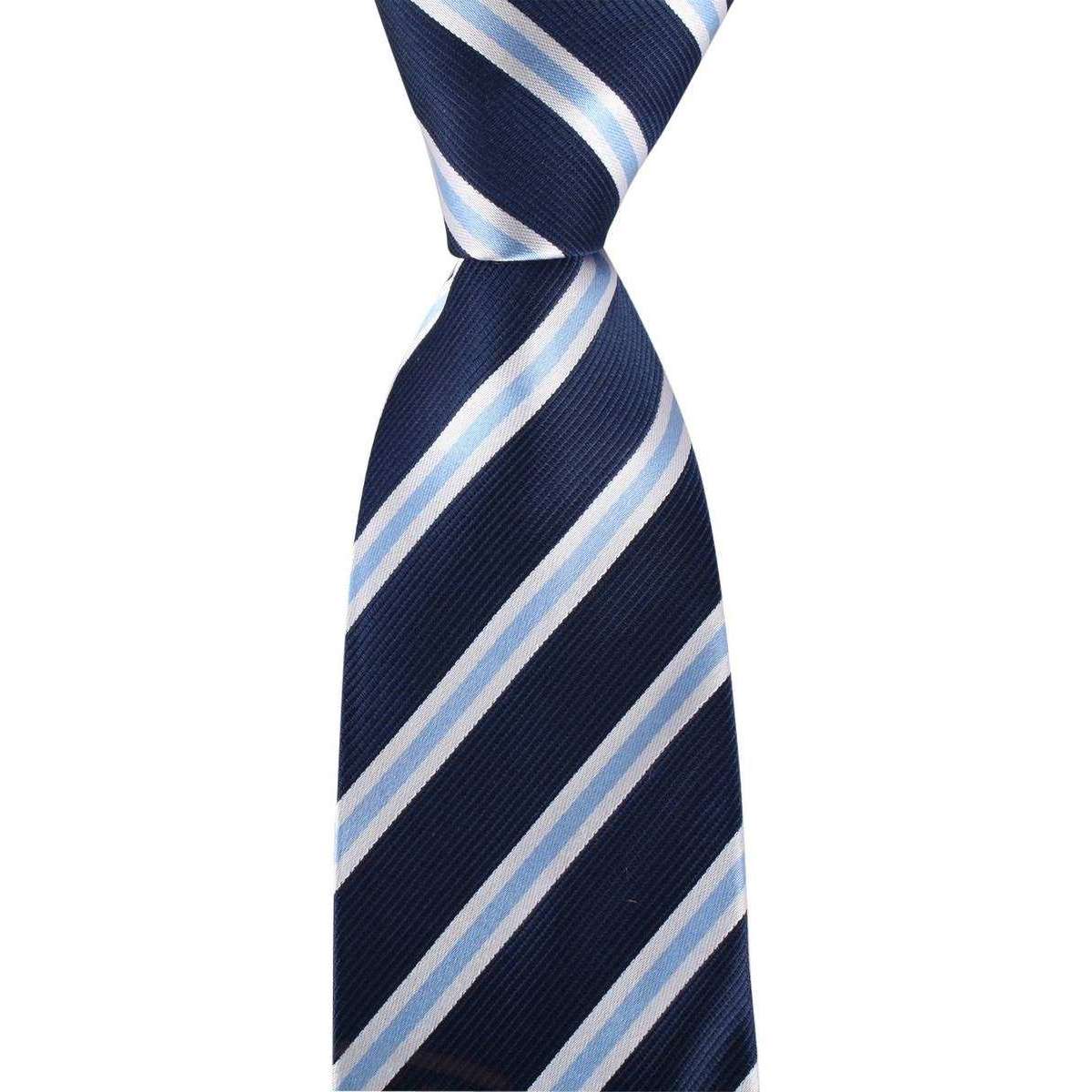 David Van Hagen Regimental Striped Tie - Navy/White/Lilac - Image 6