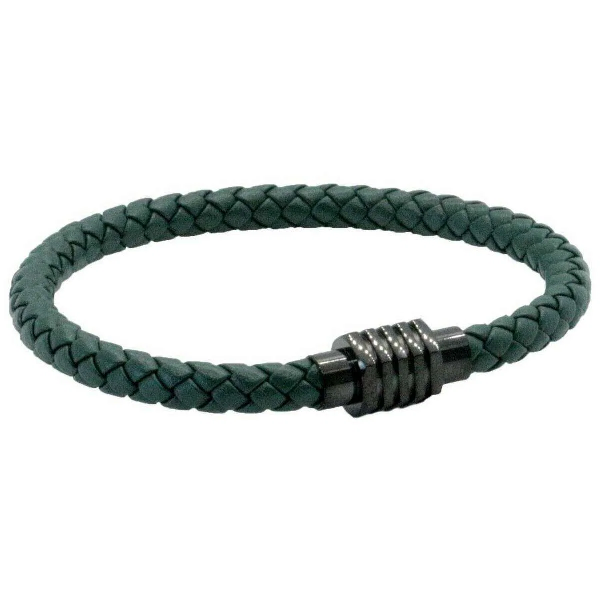 David Van Hagen Ribbed Clasp Leather Bracelet  - Green