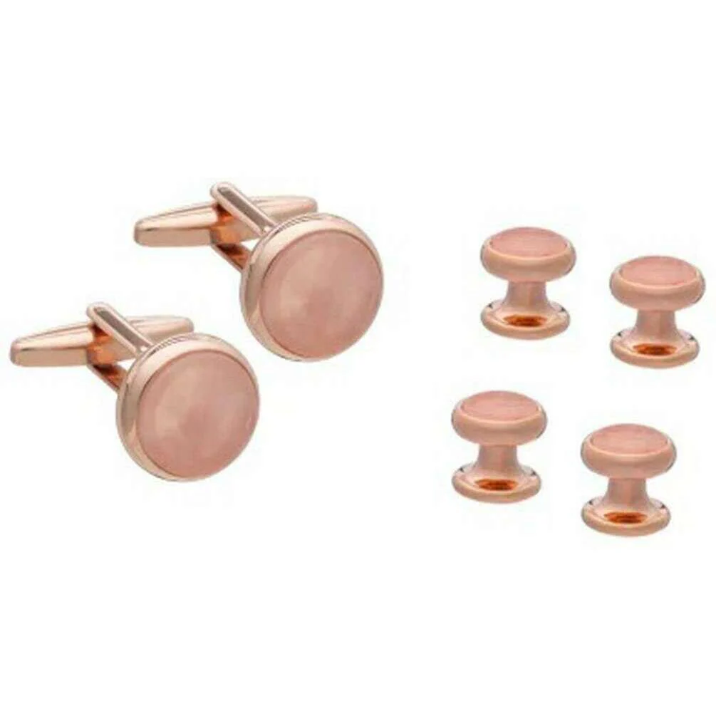 David Van Hagen Rose Quartz Dress Stud and Cufflink Set - Pink/Rose Gold