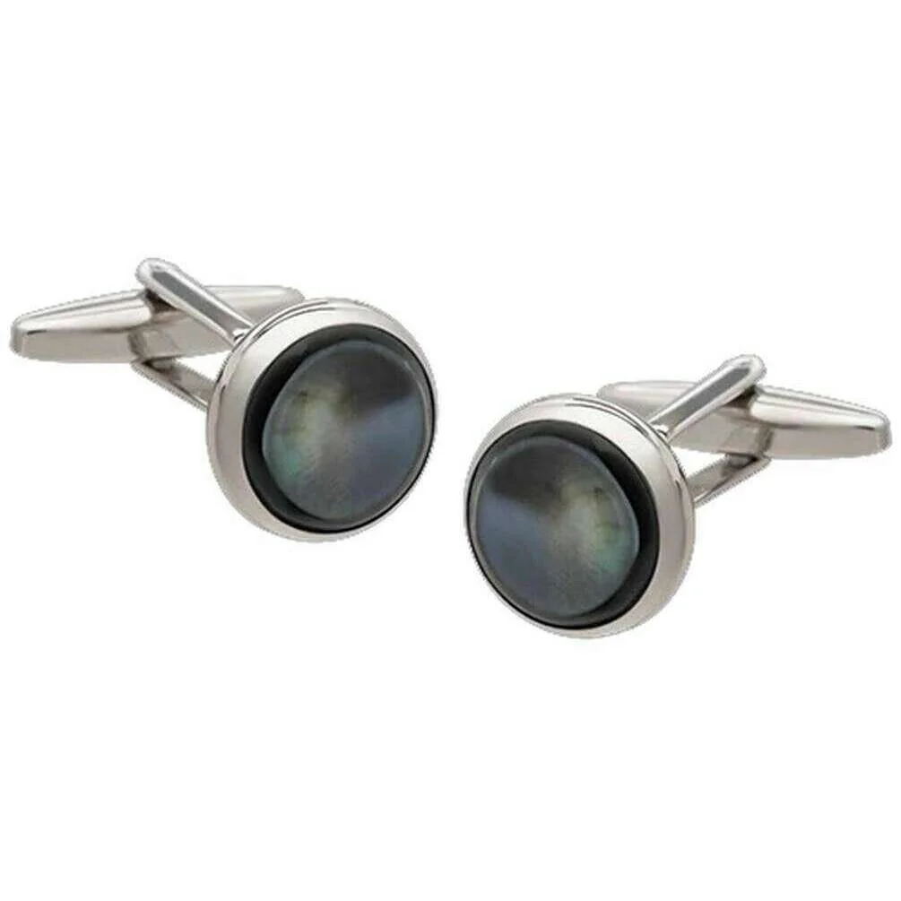 David Van Hagen Smokey Mother Of Pearl Cufflinks - Grey/Silver